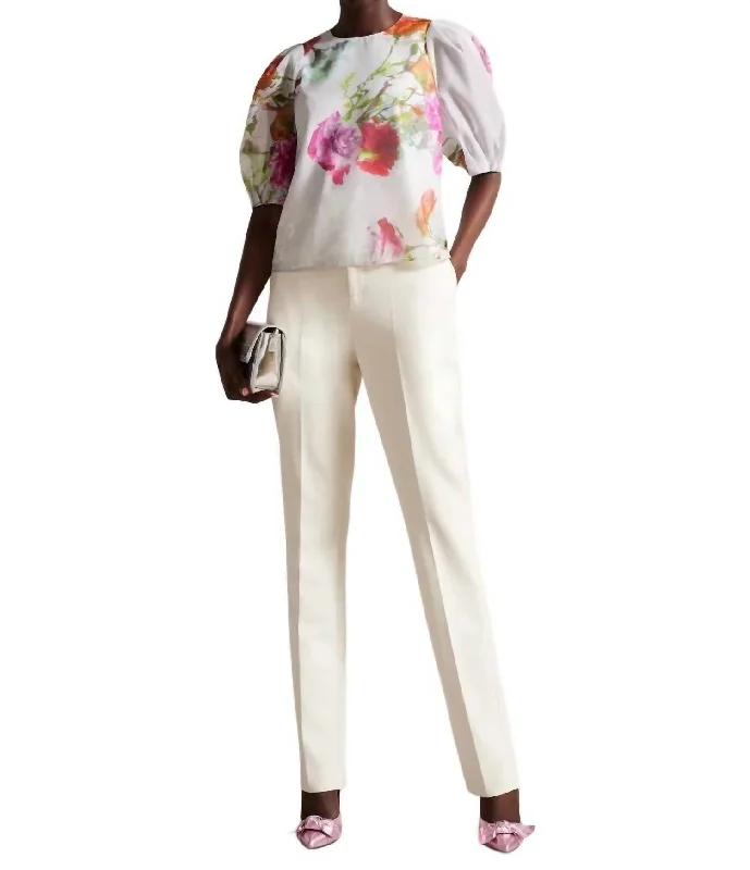 Seasonal Trends Pastel Floral Print Ayymee Puff-Sleeve Blouse In White