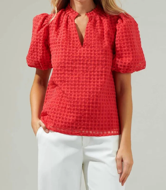 Fashion For Every Occasion Organza Check Ruffle Blouse In Red