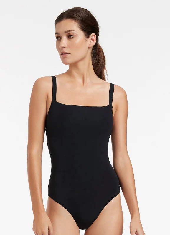 Versatile Wardrobe Essentials Jetset Square Neck Tank One Piece - Black