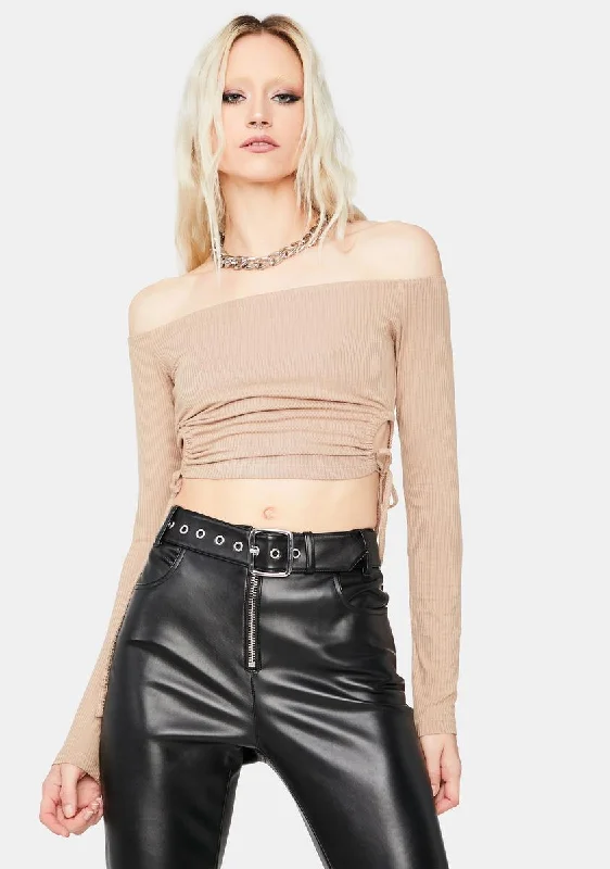 Elevated Style Taupe What You Know Off The Shoulder Crop Top