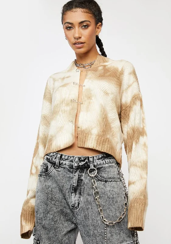 Dreamy Draping Tan Tie Dye Knit Sweater