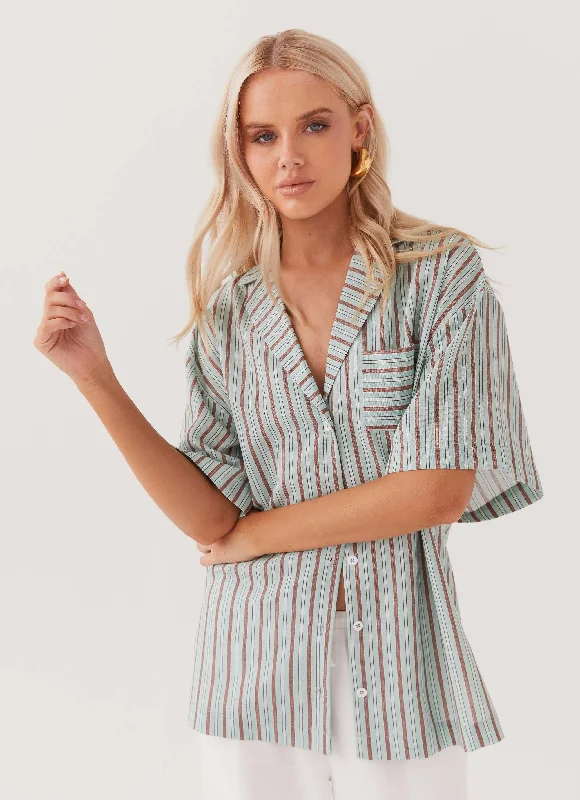 Exclusive Designer Collection Darcie Oversized Linen Shirt - Coastal Stripe