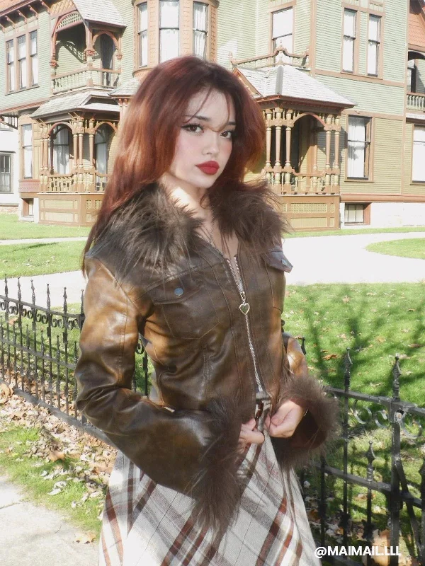 Special Offer Aelfric Eden Vintage Furry Paneled Faux Leather Jacket