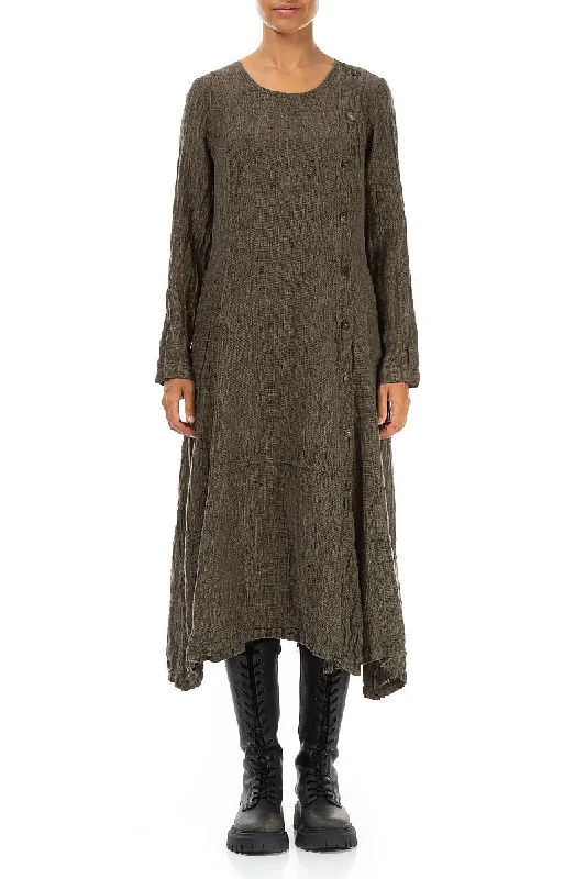 Chic Clothing For Women Side Buttons Silver Sage Mélange Linen Dress