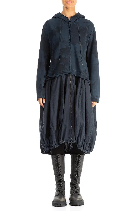 Weekend Exclusive Hooded Midnight Blue Marble Cotton Jacket Dress