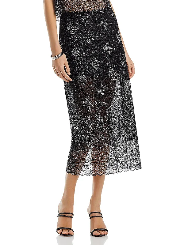 Trend Driven Wardrobe Adalaide Womens Metallic Lace Midi Skirt