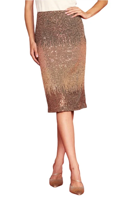 End Of Season Clearance Amber Ombre Sequin Midi Skirt In Brown