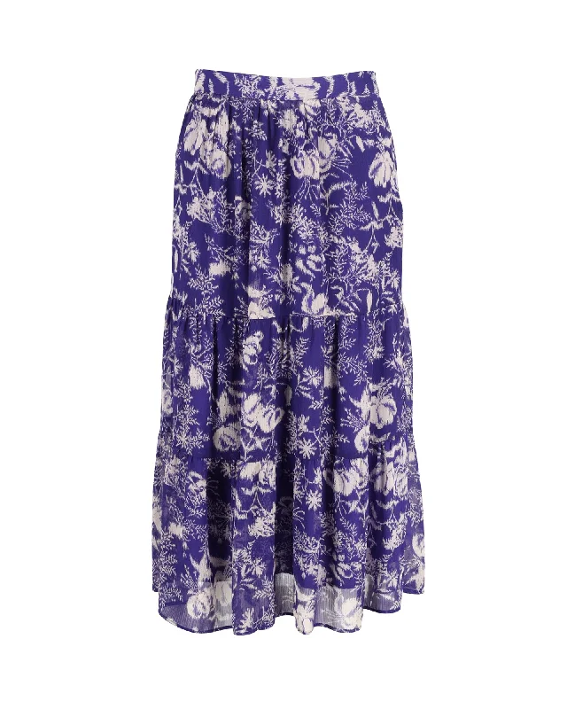 Trendy Women's Wear Collection Ba&sh Uria Floral Print Tiered Skirt In Purple Polyester