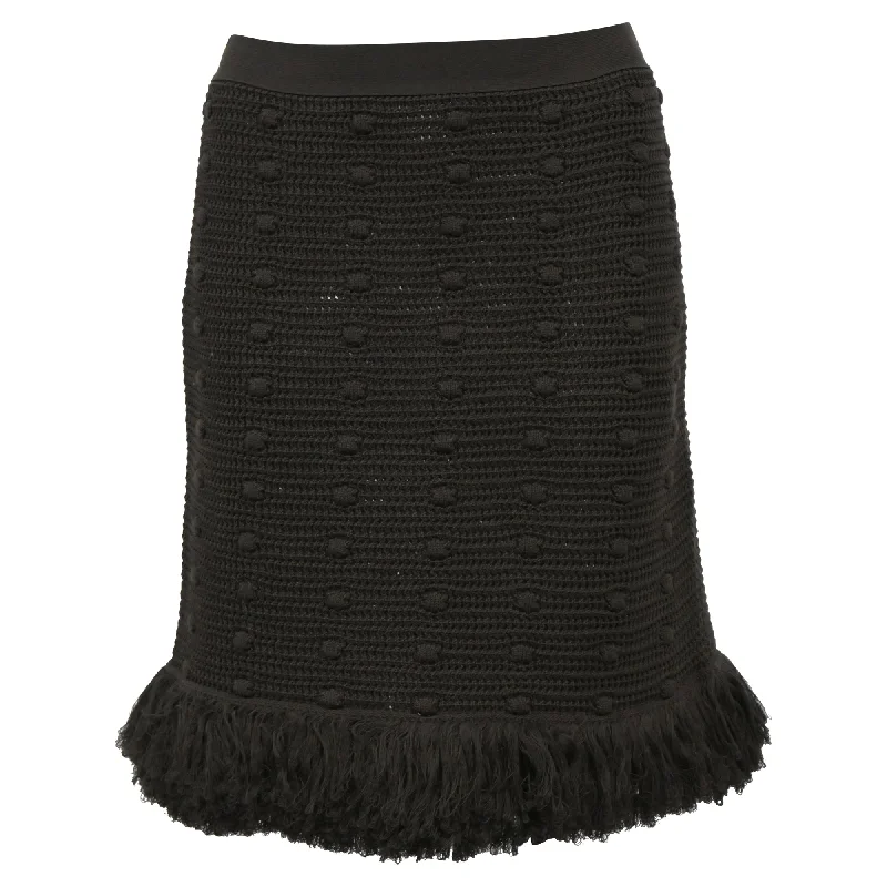 Wardrobe Update Bottega Veneta Mini Knitted Fringed Skirt in Green Cotton