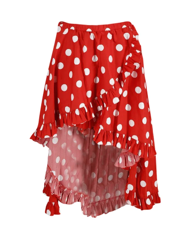 Unleash Your Style Caroline Constas Adelle Asymmetric Ruffled Polka-Dot Skirt in Red Cotton