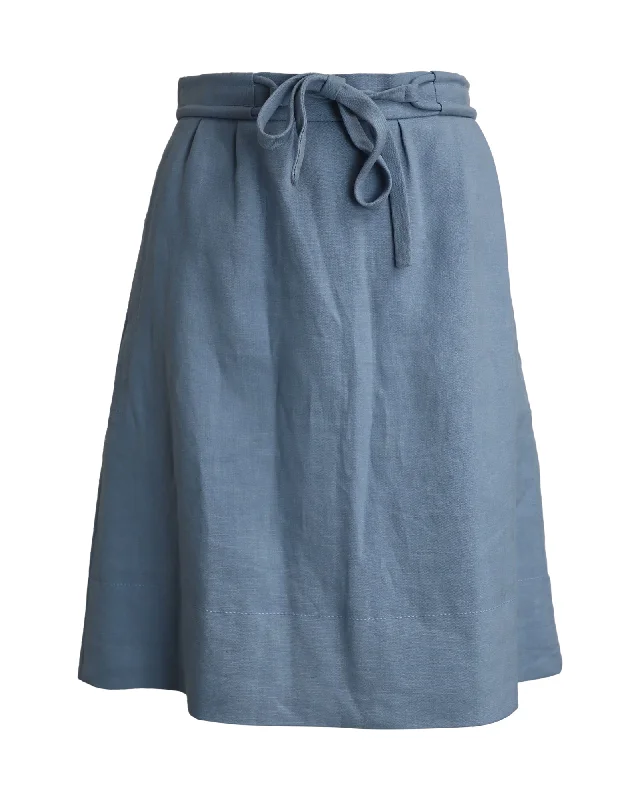 Versatile Wardrobe Essentials Chloé Tie Waist Knee Length Skirt in Light Blue Silk