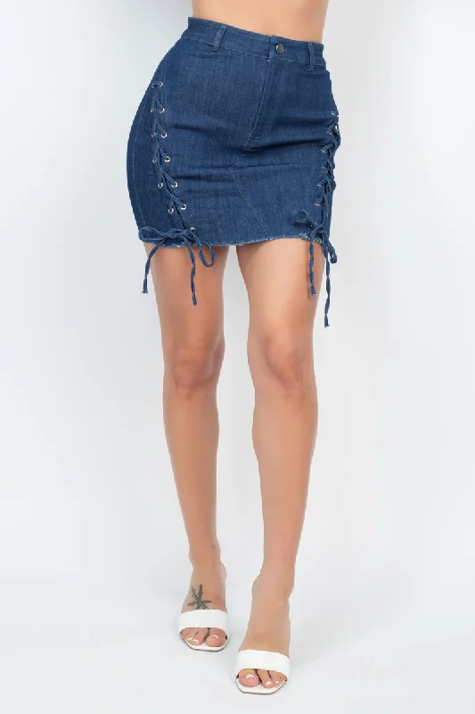 Mega Sale Criss-cross Distressing Hem Skirt