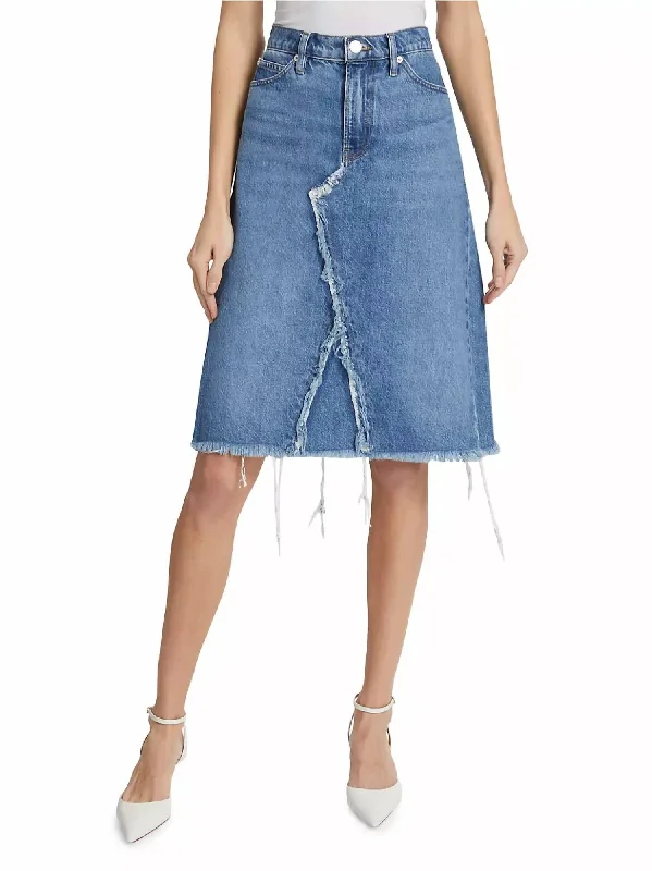 All Season Fashion Collection Deconstructed Denim Midi Skirt In Mabel