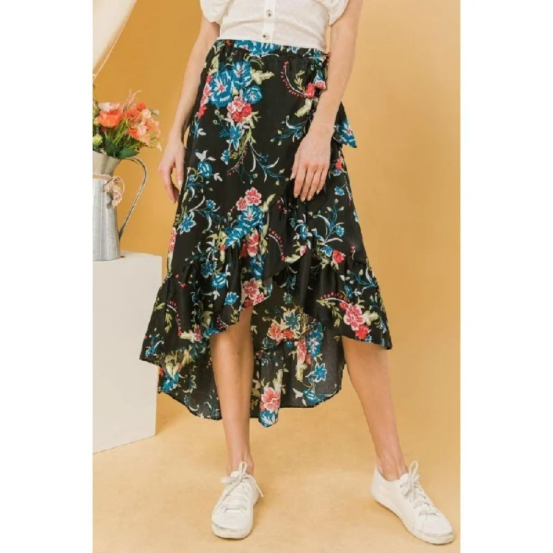 Chic Style, Always In Vogue Floral Ruffle Skirt With Trim High Low.