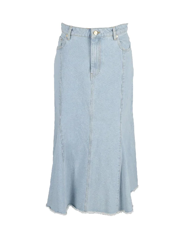 Chic Trend Collection Ganni Flared Midi Skirt in Light Blue Denim