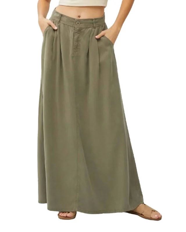 Pastel Styles High Rise Full Length Tencel Skirt In Olive