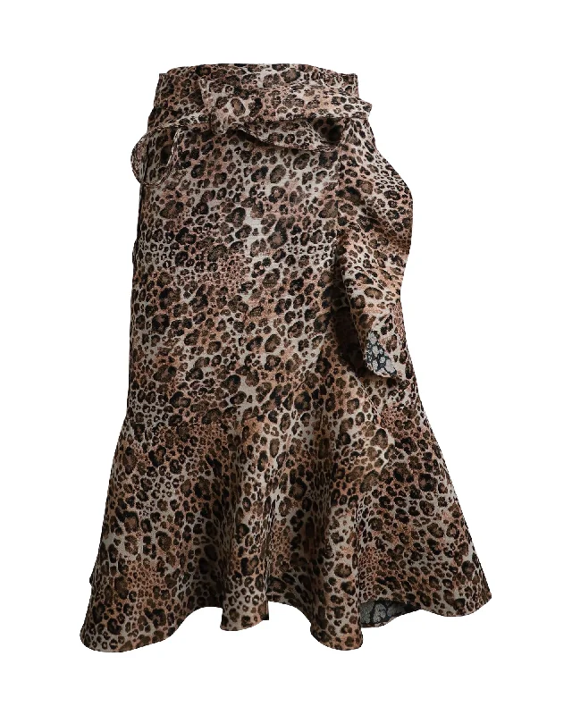 Trend Forward Threads For Her Johanna Ortiz Cynical Attitude Ruffled Leopard Skirt in Animal Print Polyester