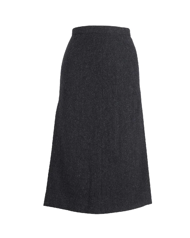 End Of Season Clearance Joseph Herringbone Midi Skirt in Grey Wool