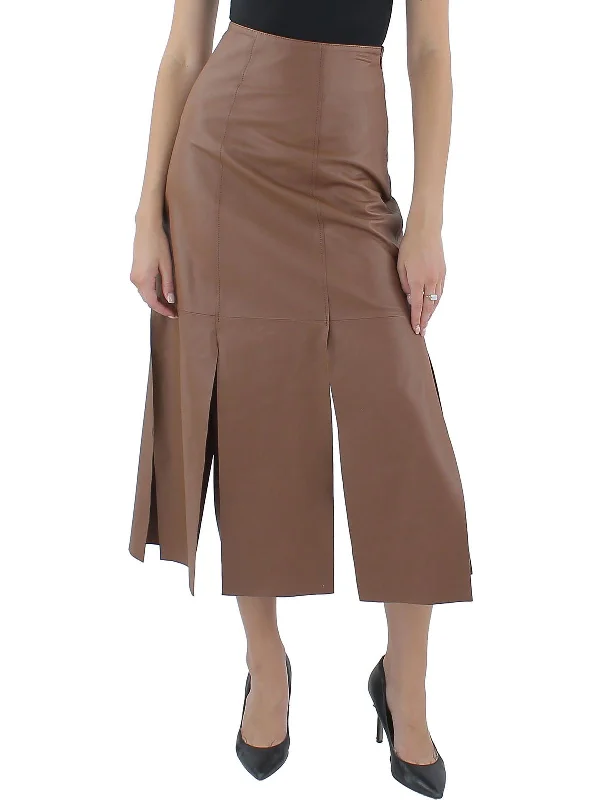 Day To Night Styles Lunes Womens Leather Split Hem Midi Skirt