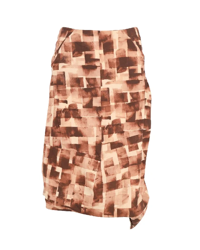 Weekend Exclusive Marni Geometric Pattern Asymmetric Skirt in Brown Cotton