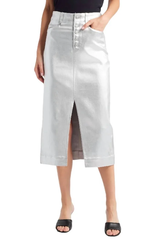 Wardrobe Essentials Meadow Midi Skirt In Platinum Silver Coating