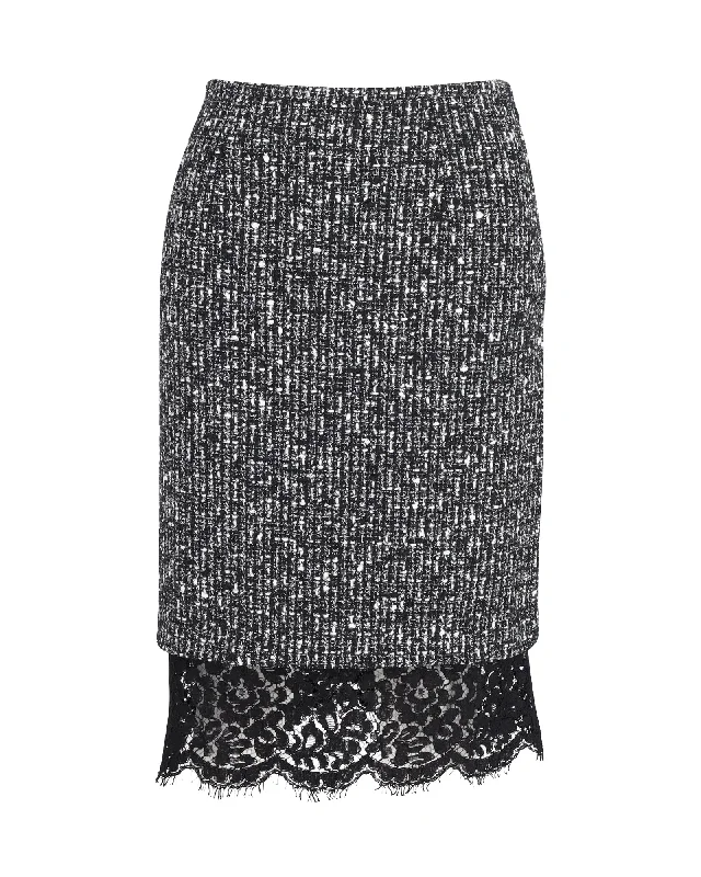 Eclectic Style Wardrobe Michael Kors Lace Hem Pencil Skirt in Grey Polyester