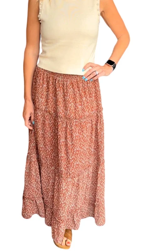 Trendy Threads Mix Floral Maxi Skirt In Tan