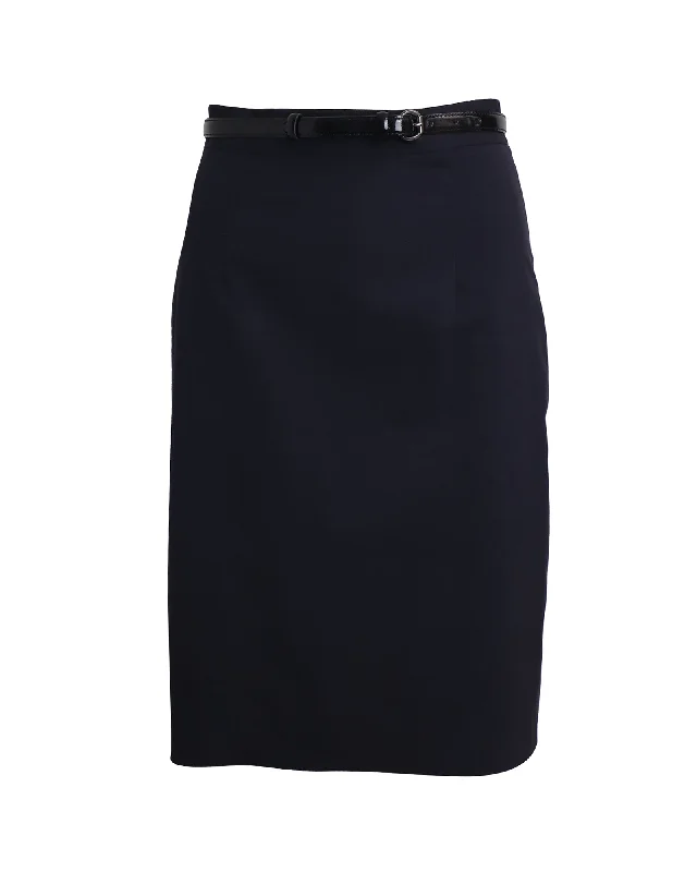 Quality Driven Apparel Moschino Cheap And Chic Skirt with Belt in Navy Blue Virgin Wool