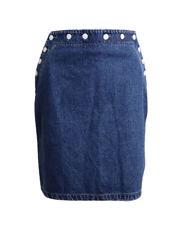 Catch Every Fashion Trend MSGM Button Detail Pencil Skirt in Blue Cotton Denim