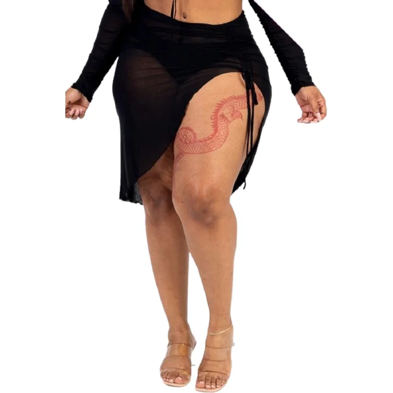 Weekend Exclusive Plus Sexy Sheer Mesh Drawstring Ruched Skirt