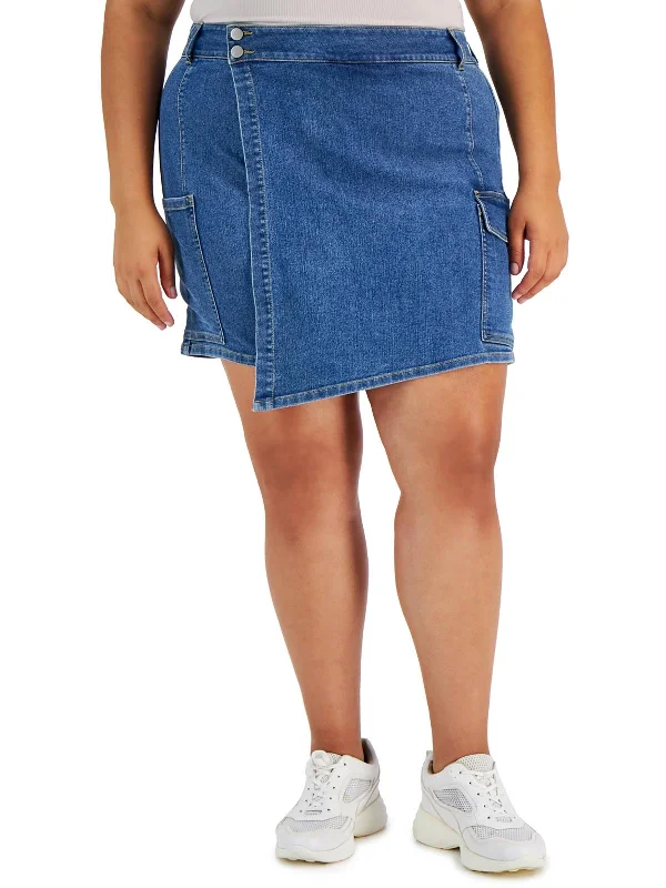 Trendy Attire For Her Plus Womens Denim Faux Wrap Skort