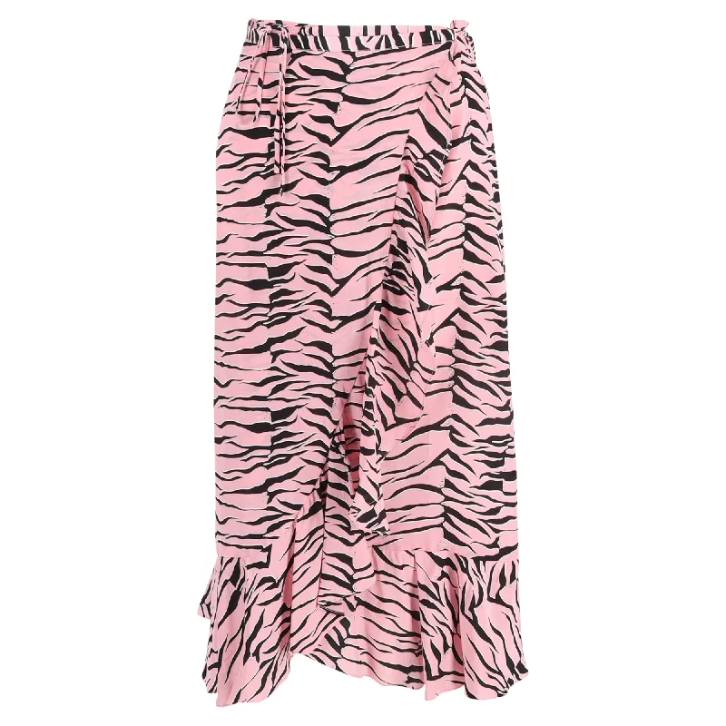 Pastel Styles Rixo Gracie Ruffled Printed Wrap Skirt in Pink Silk