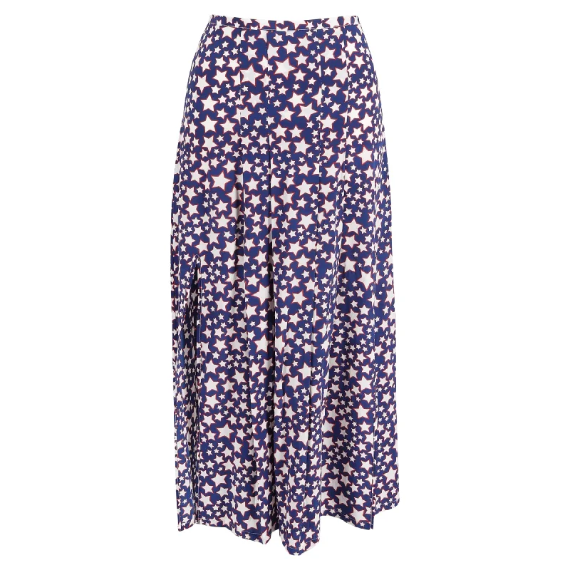 Elegant Style Rixo Star Print Midi Skirt in Blue Silk