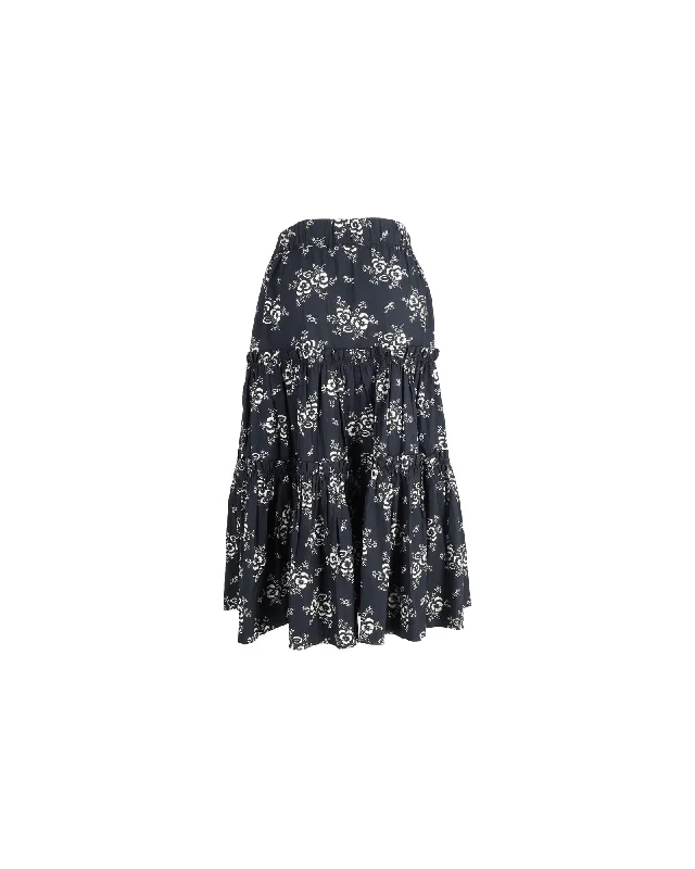 Chic Trends For The Fashion Savvy Sea New York Alessia Tiered Floral Midi-skirt In Black Cotton