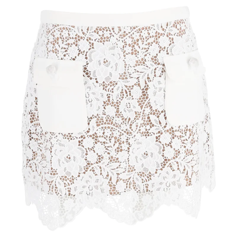 Innovate Your Wardrobe Self-Portrait Cord Laced Mini Skirt in White Polyester