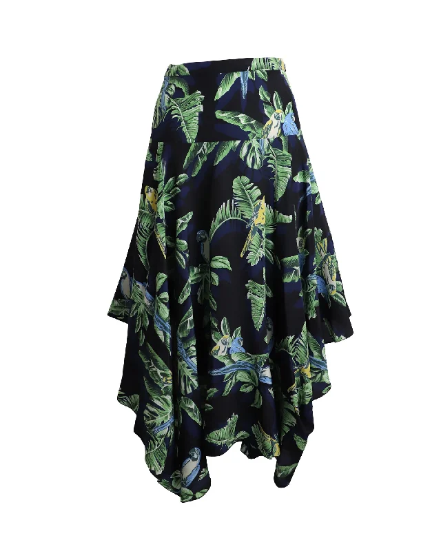 Break Fashion Norms Stella McCartney Birds of Paradise Printed Skirt in Black Silk