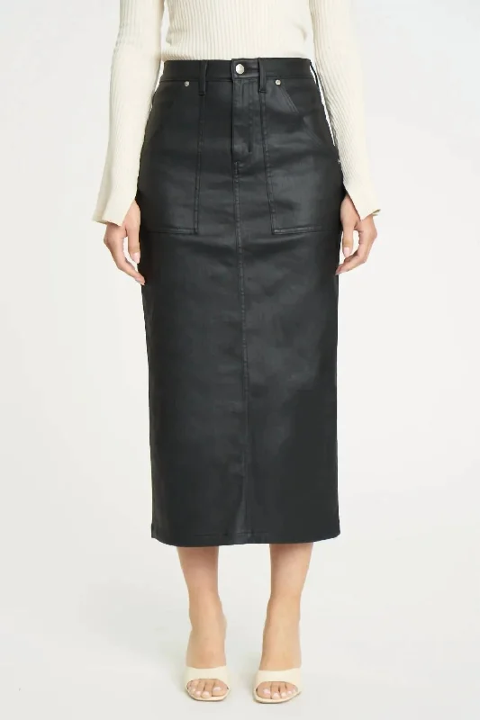 Fashion Forward Femininity Sweetheart Midi Skirt In Coated Asphalt