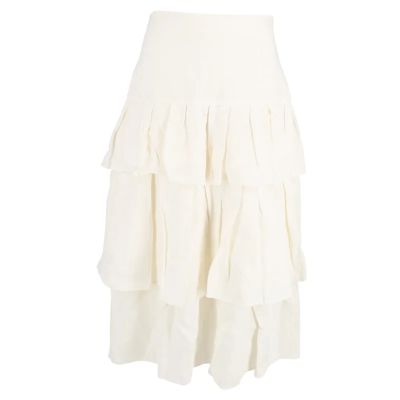 Wardrobe Refresh Theory Midi Tier Ruffle Skirt in White Linen