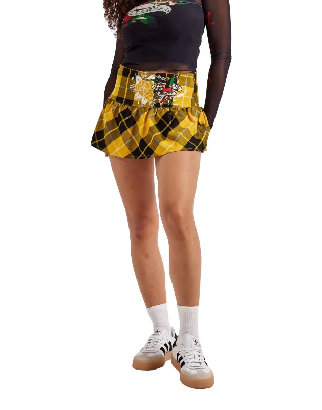 Elegant Simplicity Wardrobe True Eagle Plaid Flare Mini Skirt In Yellow