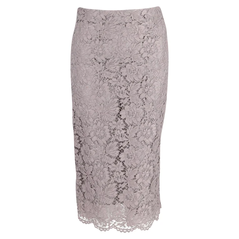 Limited Time Deal Valentino Lace Midi Skirt in Grey Cotton