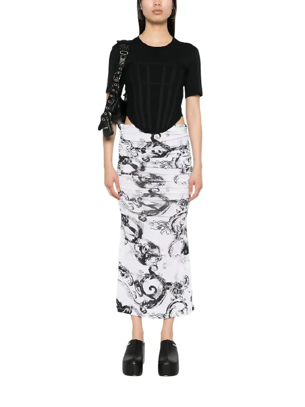 Unleash Your Trend Driven Style Watercolor Couture Long Skirt In White