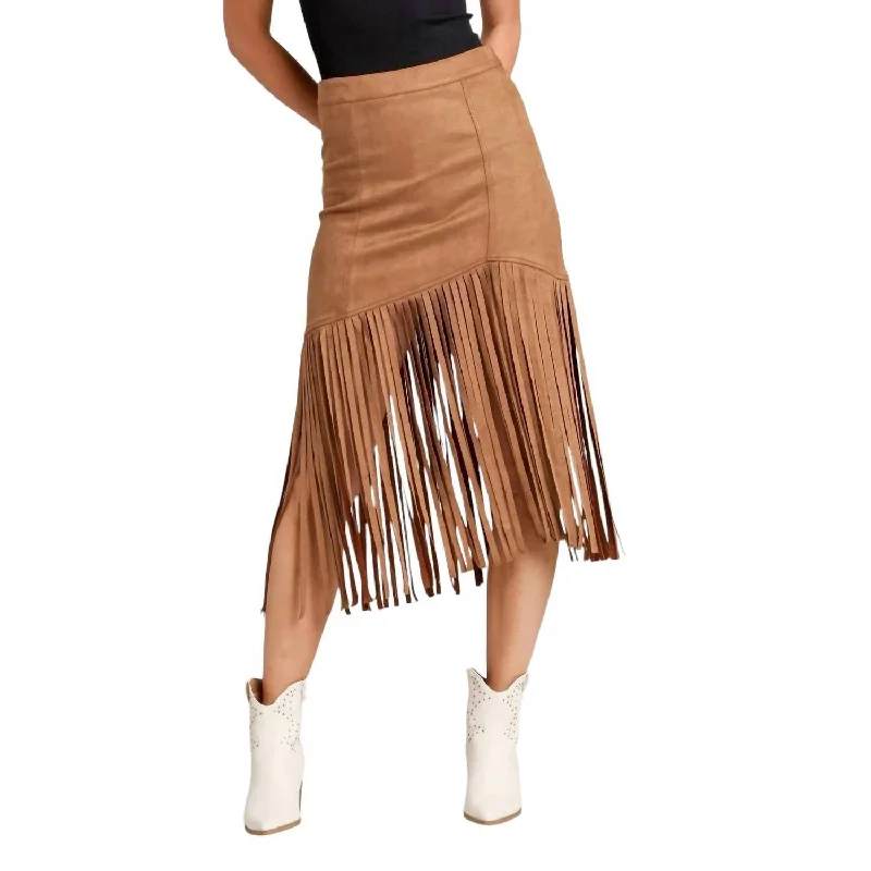 Inspired By You, Designed For You Western Fringe Skirt In Camel