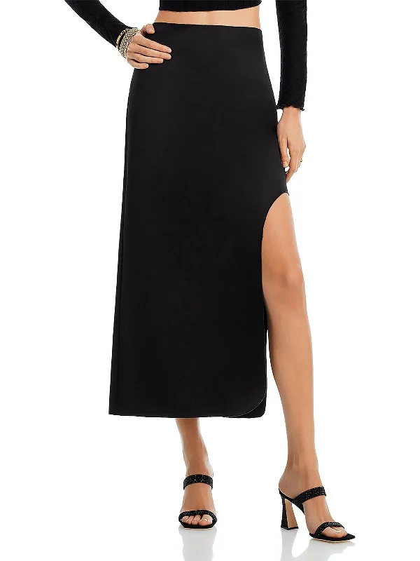 Seasonal Trends Womens Solid Recycled Polyester Midi Skirt