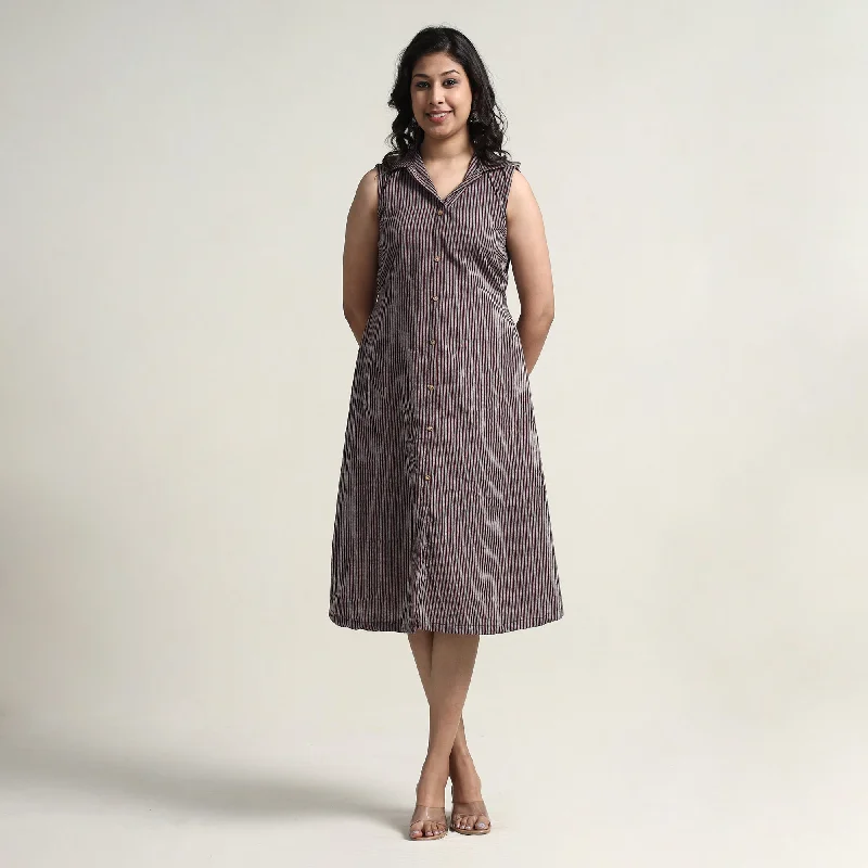 Shop Our Looks Brown - Plain Handloom Cotton Collared Neck Buttoned Down Dress