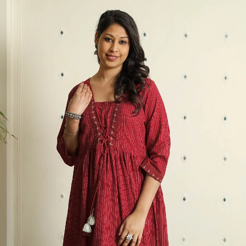 Fashion Forward Maroon - Jacquard Cotton Flared Gher Dress