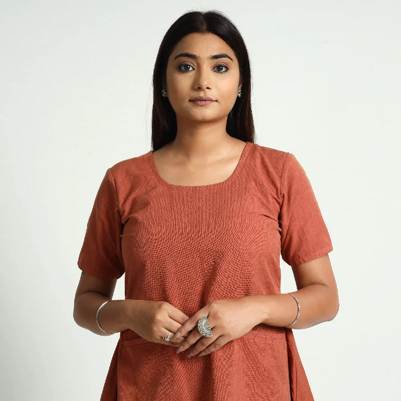 Limited Time Special Offer Burnt Orange - Plain Handloom Cotton Dress