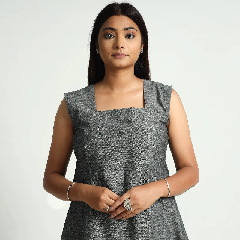 Season Transition Versatile Wear Clearance Grey - Plain Handloom Cotton Dress