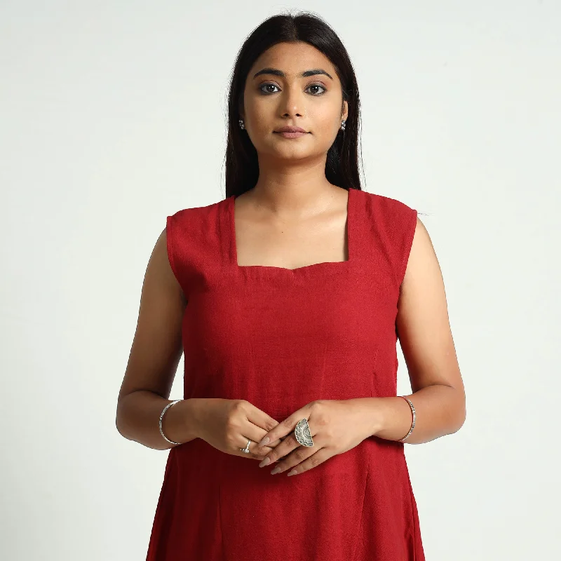 Budget Friendly Maroon - Plain Handloom Cotton Dress