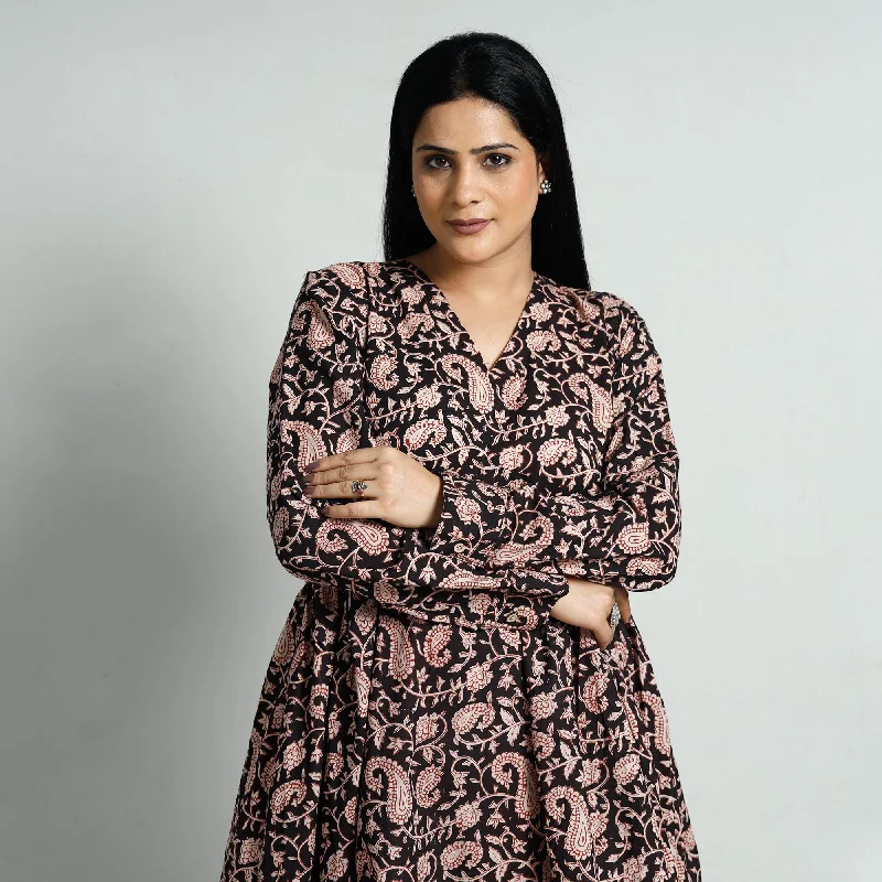 Brand Name Clothing Discount Extravaganza Black - Bagru Block Printed Cotton Flared Dress