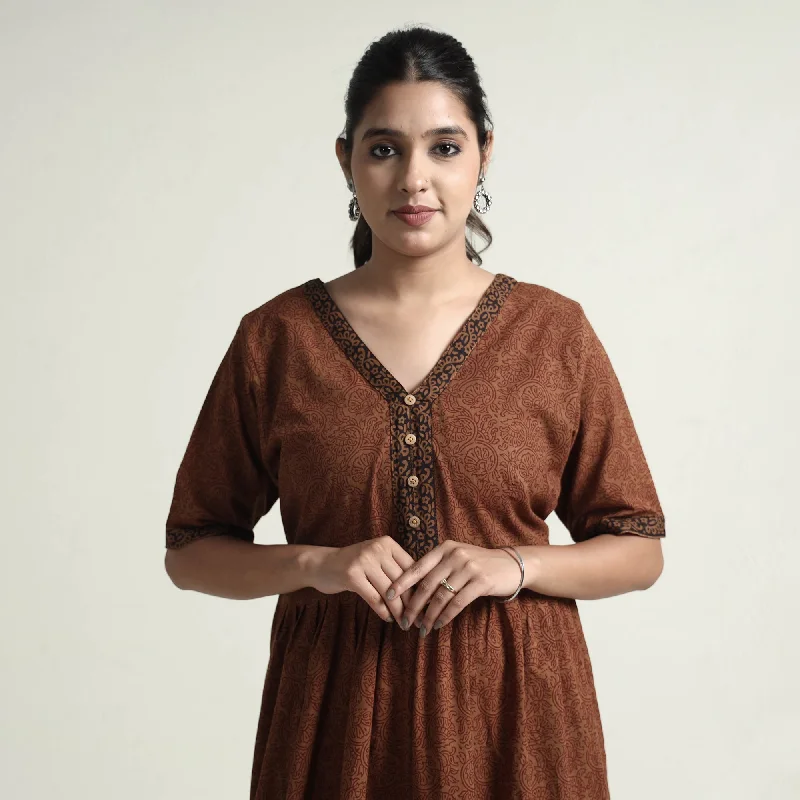 Low Price Special Brown - Bagh Block Printed Cotton Dress